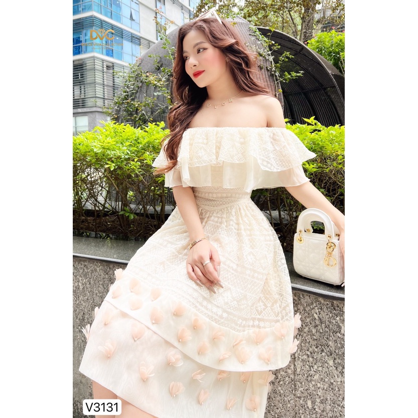 VÁY REN KEM TRỄ VAI ĐÍNH HOA V3131-DVC