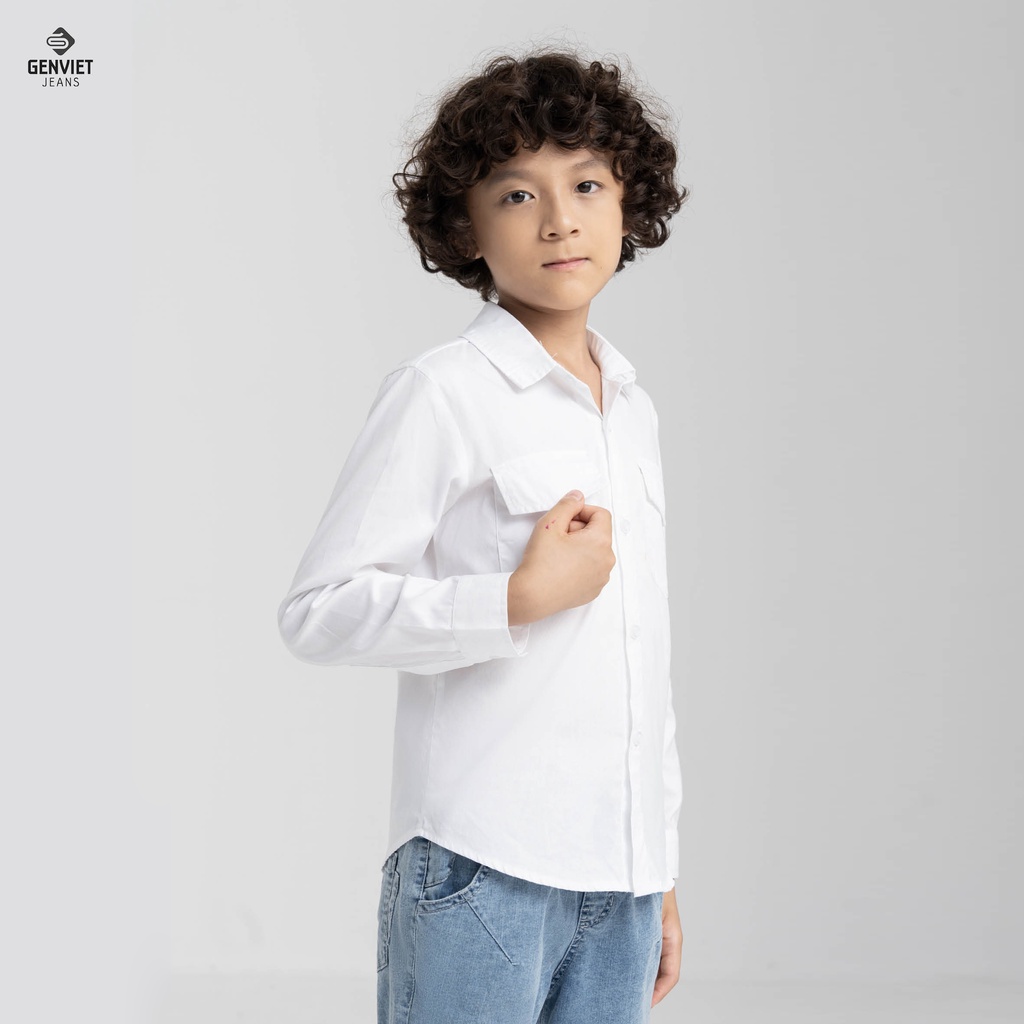 [Mã FATOP12 giảm 30K đơn 150K] Áo Sơ Mi Bé Trai Genviet Jeans Kids Sơ Mi Trắng Hàn Quốc N3123C8059