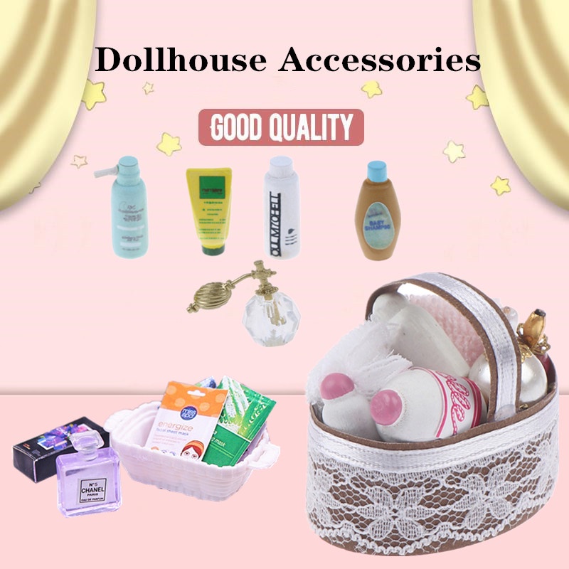 1 Bộ Giỏ Đựng Đồ Dùng Nhà Tắm / Mặt Nạ / Dầu Gội Trang Trí Nhà Búp Bê Tỉ Lệ 1: 12