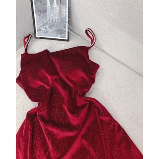 ĐẦM 2S GÂN NHUNG ĐỎ CỔ ĐỔ - Đ1173