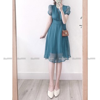 D168 - đầm voan bi xanh dương