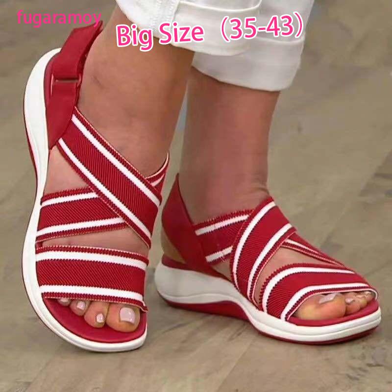 Giày Size Lớn Thời Trang Dành Cho Nữ / Size 35-43✨Giày Sandal Đế Xuồng Quai Dán Co Giãn Size Lớn Phong Cách Âu Mỹ