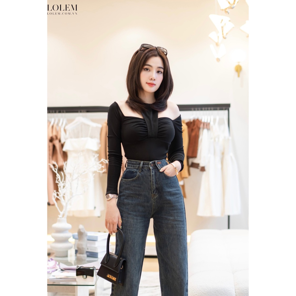 Áo thun cổ yếm LOLEM AK1308 khoét vai vải cotton nhuyễn