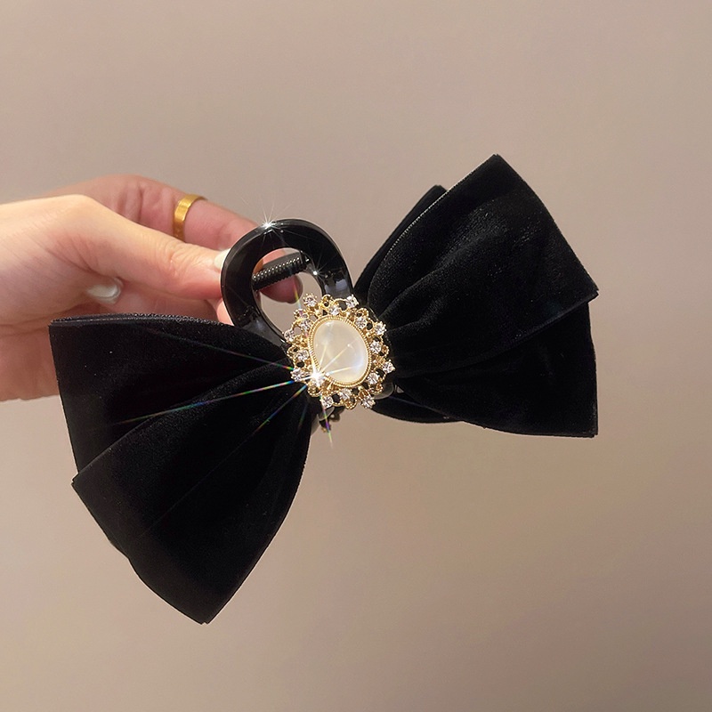 Kẹp tóc nơ HAIMEIKANG vải nhung đính ngọc trai giả phong cách Hàn Quốc mới cho nữ