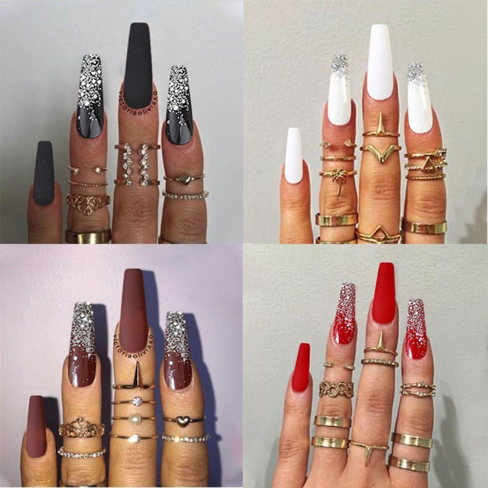 JUNE Bộ 24 Móng Tay Giả Che Phủ Toàn Diện DIY