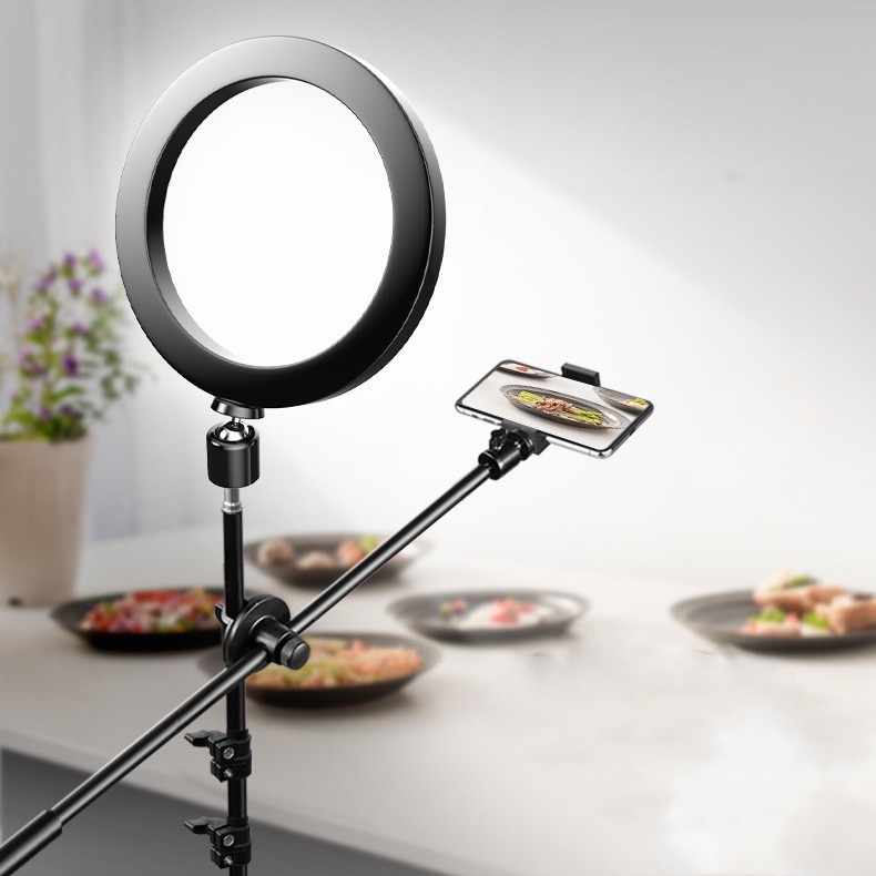 Combo đèn 26cm chân 2 mét kèm tay ngang treo điện thoại chụp ảnh sản phẩm ,review , chụp đồ ăn, unbox tiktok bán hàng on