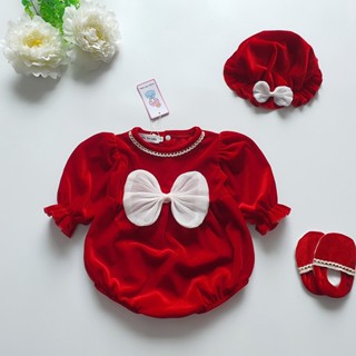   XẢ KHO  Bodysuit cho bé gái sơ sinh kèm nón và giày vải chất liệu nhung cao cấp Set Body cho bé gái mùa noel siêu xinh 