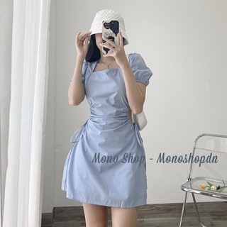 Váy cổ vuông khoét eo thiết kế dây rút