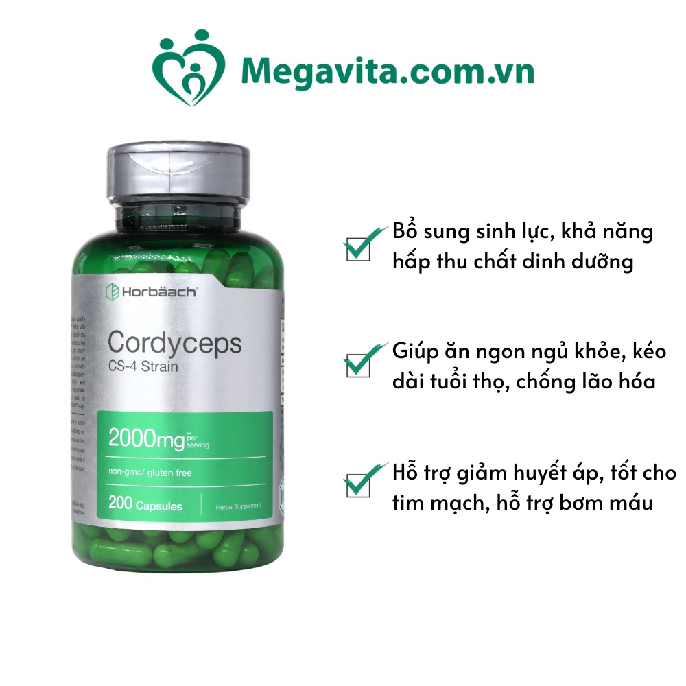 Viên Uống Đông Trùng Hạ Thảo Horbaach Cordyceps CS-4 Strain 2000mg 200 Viên