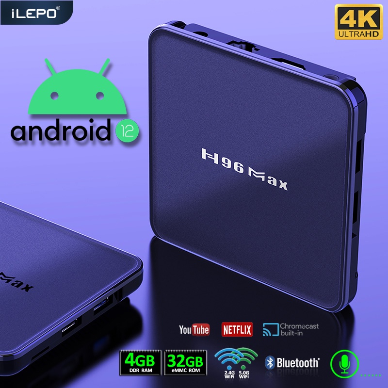 Tivi box android mới nhất 12.0 ram 4GB rom 32G wifi kép xem phim 4K đa ứng dụng bảo hành 1 năm H96MAX V12