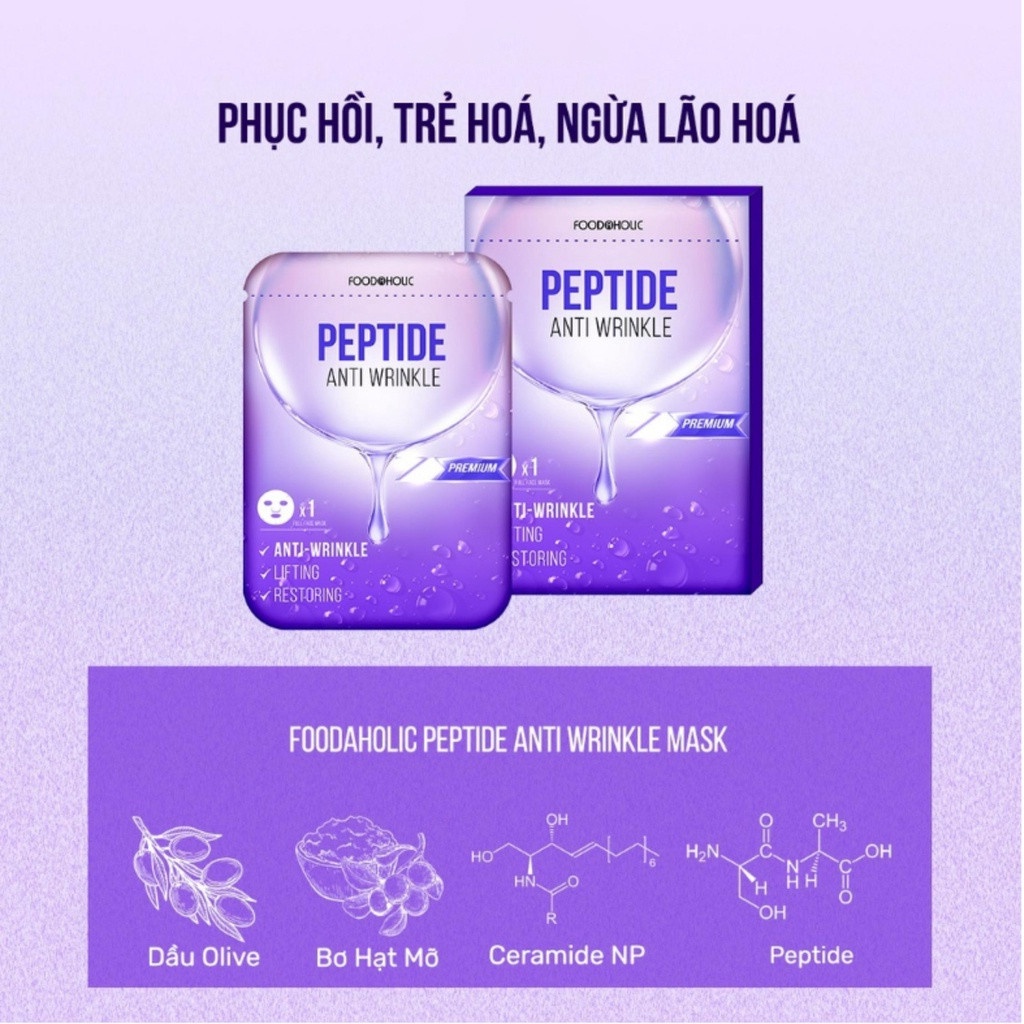 Mặt Nạ Trẻ Hóa Da, Lấp Đầy Vết Nhăn FOODAHOLIC PEPTIDE ANTI WRINKLE MASK 23ML