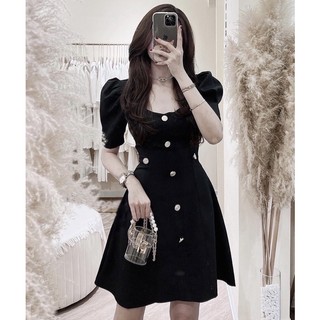Đầm cổ V nút vàng 3 màu, váy công sở, váy dạo phố style Hàn xuongvnxk vnxk
