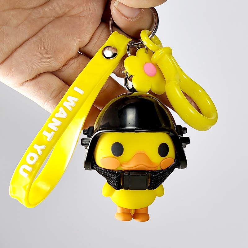 Móc Khóa Hình Chú Vịt Vàng Đội Mũ Bảo Hiểm Dễ Thương