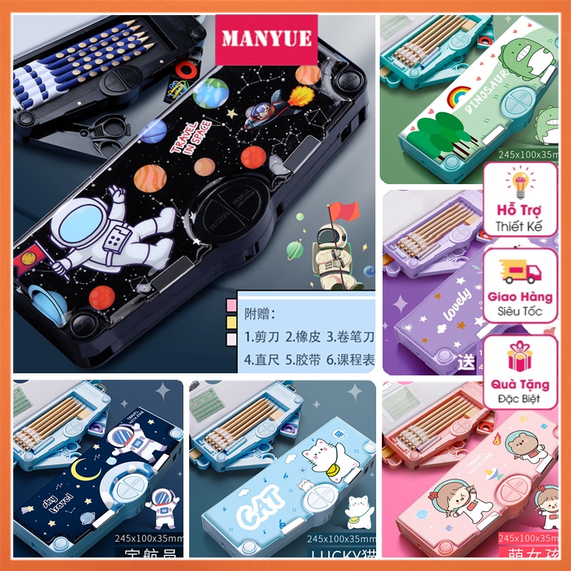 MANYUE Hộp Đựng Bút Đa Năng Cỡ Lớn In Họa Tiết Hoạt Hình Sáng Tạo Cho Học Sinh Tiểu Học