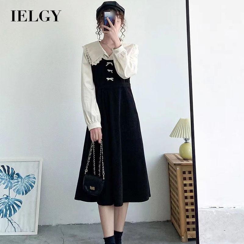 IELGY IELGY Đầm Tay Dài Cổ Chữ v plus size Phong Cách retro Dành Cho Nữ