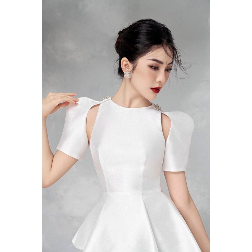 (FreeShip) Sét bộ nữ thiết kế tay phồng khoét vai đính hoa,ôm eo xéo tà cực sang mix quần ống suông