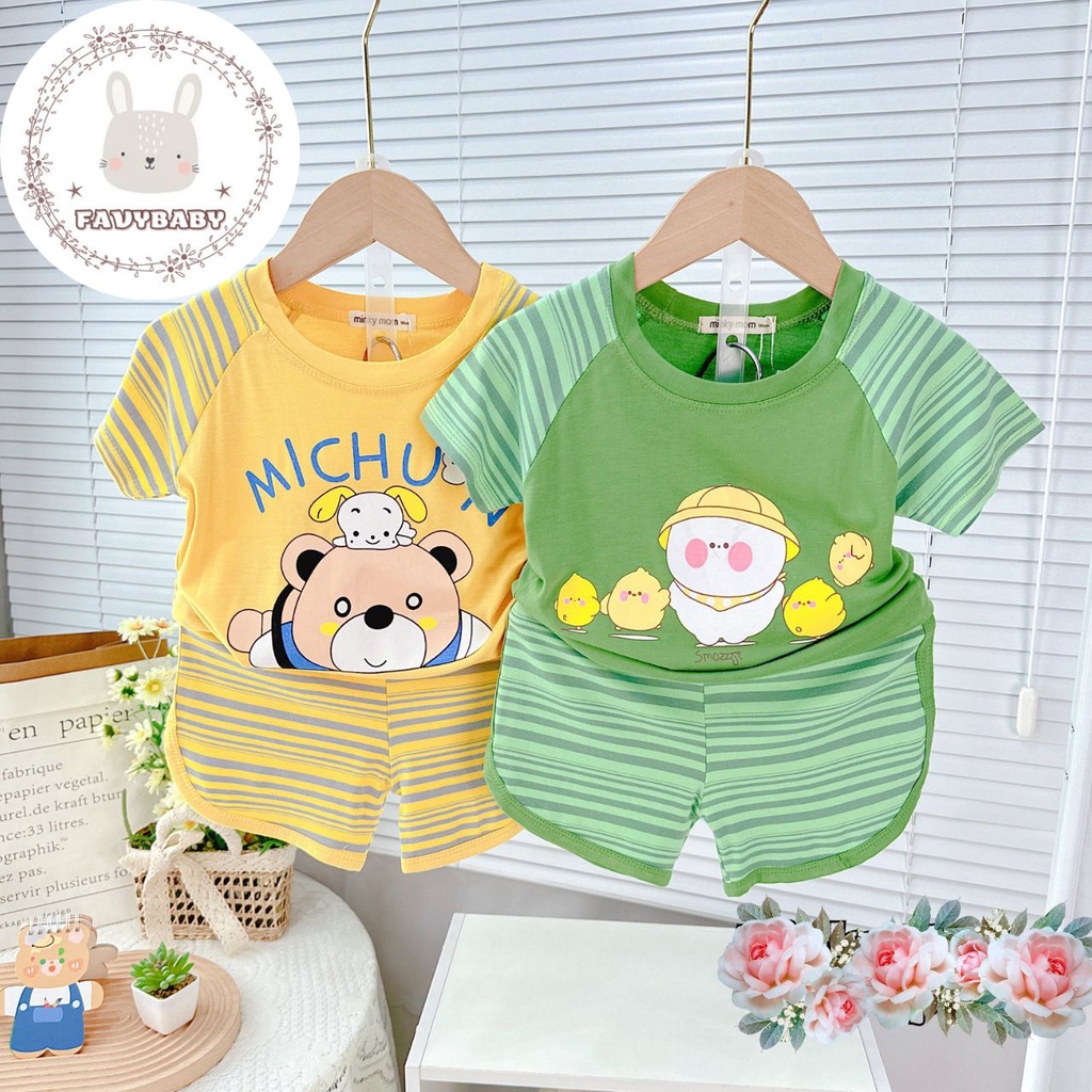 Bộ Cộc Tay MINKY MOM Chính Hãng Thun Lạnh Ghép Tay Sọc Dệt Visco Hình Gấu Gà Con Cute Cho Bé 0 1 2 3 4 5 Tuổi - Favybaby