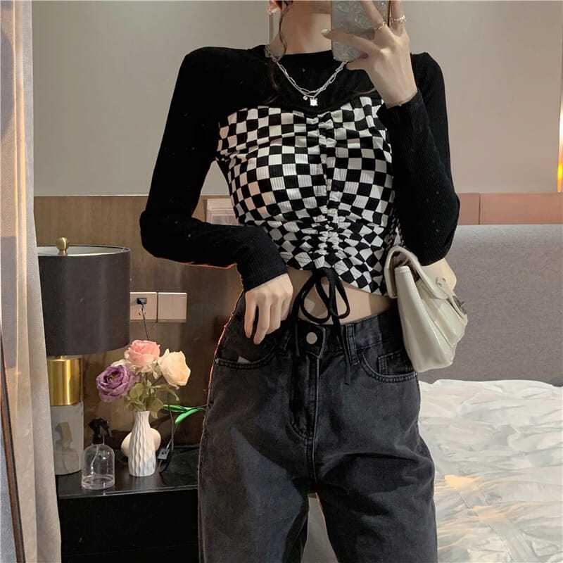 Áo Thun Dài Tay Phối Dây Rút Thời Trang Mùa Thu Đông Dành Cho Nữ