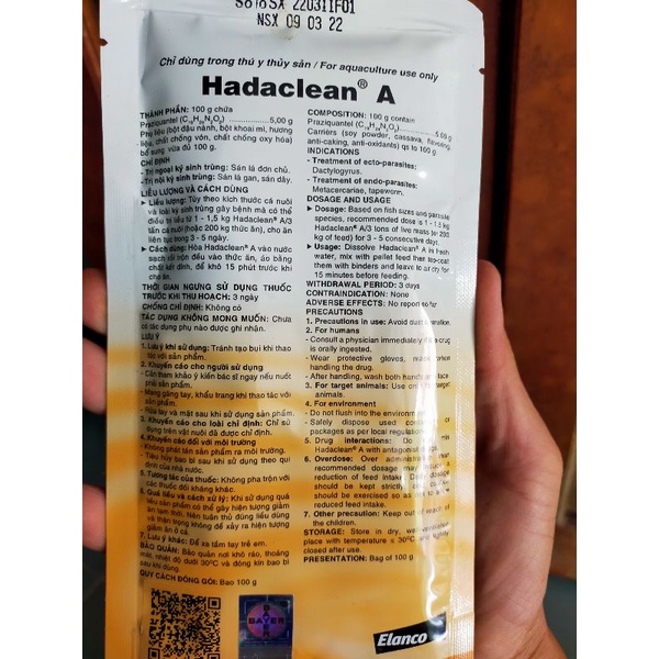 Xổ nội ngoại kí sinh trên cá Hadaclean A