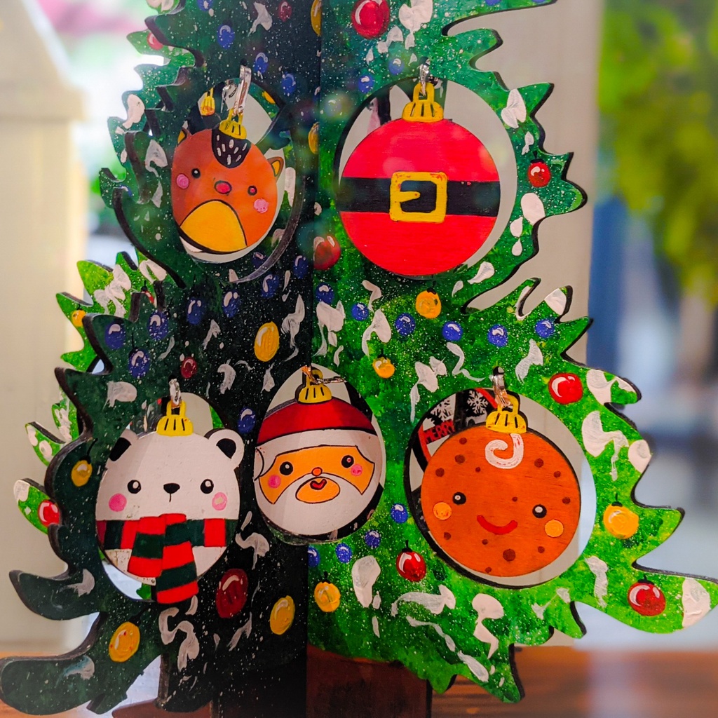 Cây thông DIY để bàn kèm phụ kiện và chân đế xoay