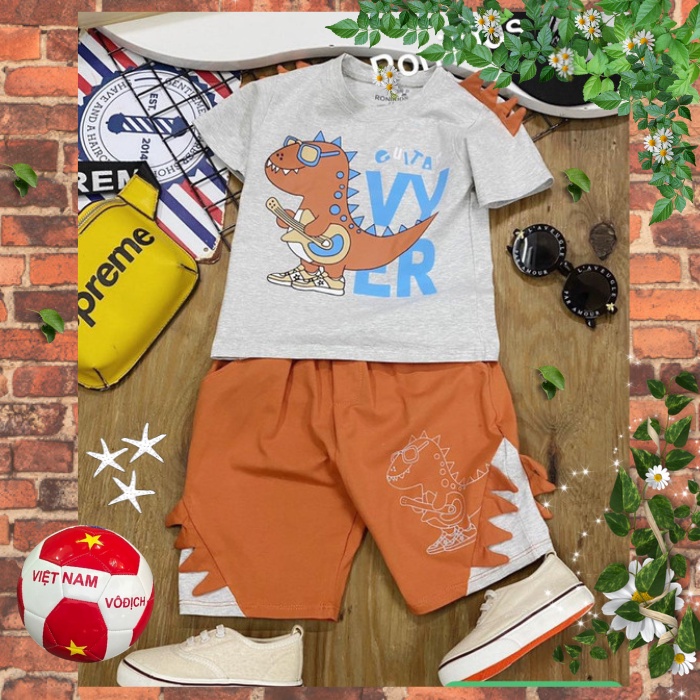 Đồ Bộ Bé Trai Size 10kg-40kg Thun Cotton Co Giãn 4 Chiều Mềm Mịn Siêu Mát Hình Khủng Long.1605.6