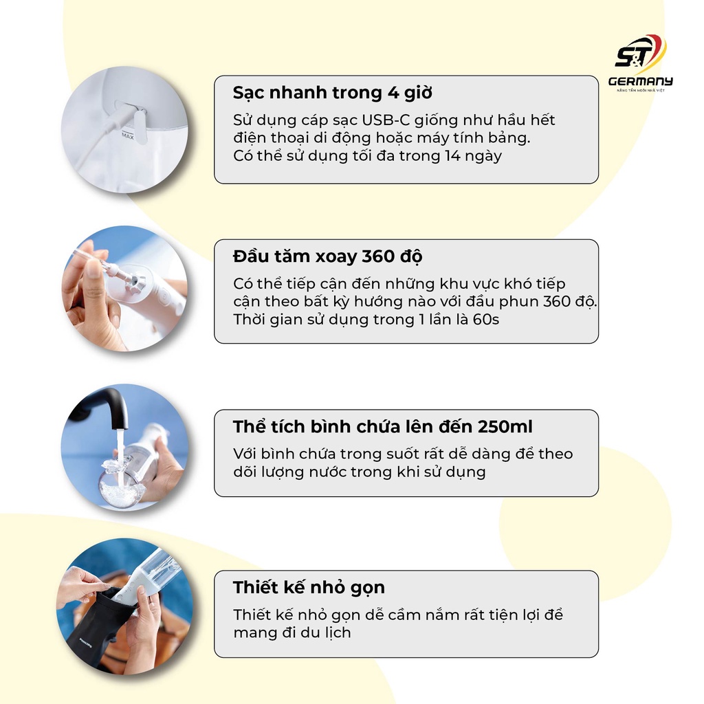 Tăm nước Philips, máy tăm nước HX3806/33 HX3806/31 giúp làm sạch sâu phù hợp cho người niềng răng nội địa Đức Germanysnt