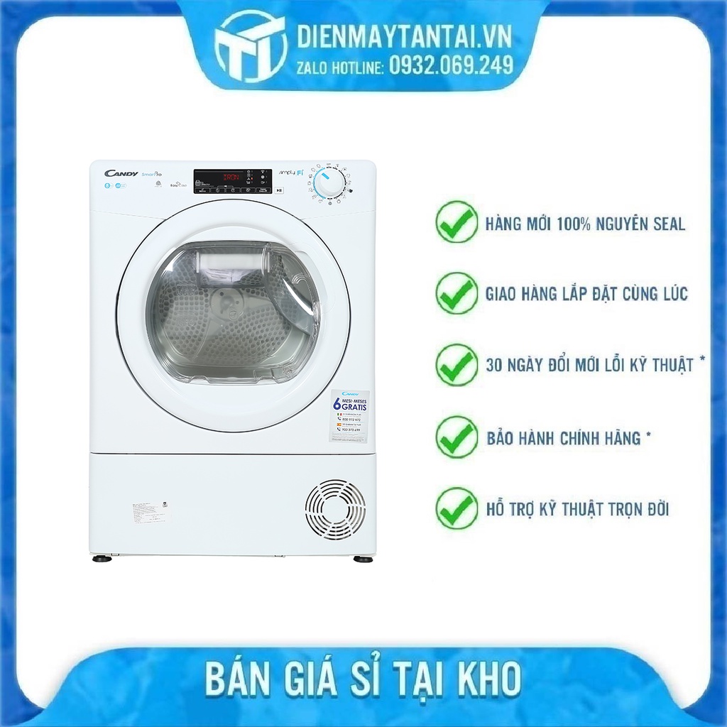Máy sấy ngưng tụ Candy 8 Kg CSO C8TE-S , Simply Fi thông minh qua wifi và bluetooth - GIAO HÀNG MIỄN PHÍ HCM