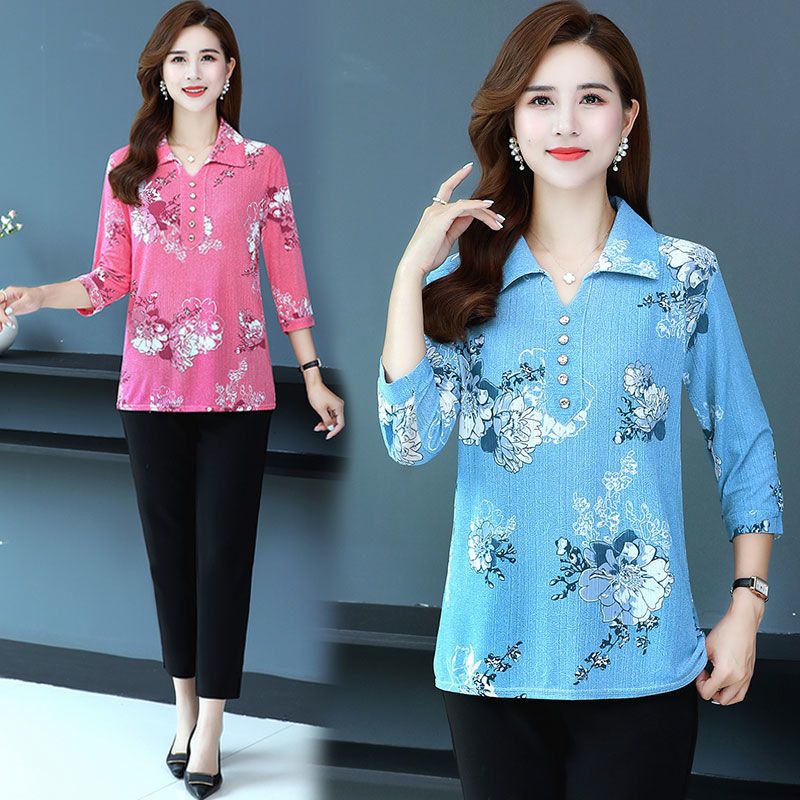 Áo Thun Tay Lửng Dáng Rộng Họa Tiết Hoa Thời Trang Mùa Hè Mới Dành Cho Phụ Nữ Trung Niên Và Người Lớn Tuổi
