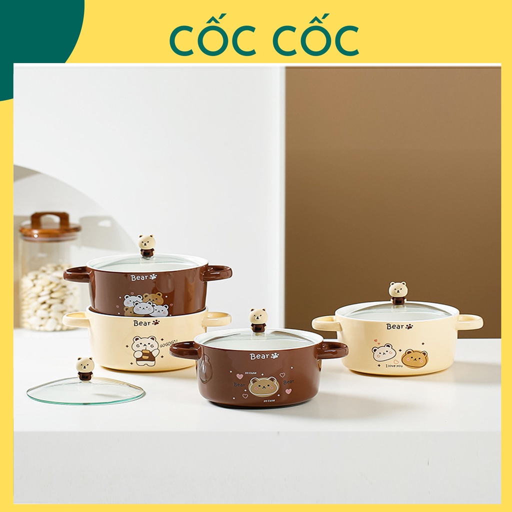 Bát tô nồi ăn mì Gấu nâu 4 kiểu dáng dung tích 800ml kèm nắp chịu nhiệt cao dùng hằng ngày, đựng mì,cơm,cháo