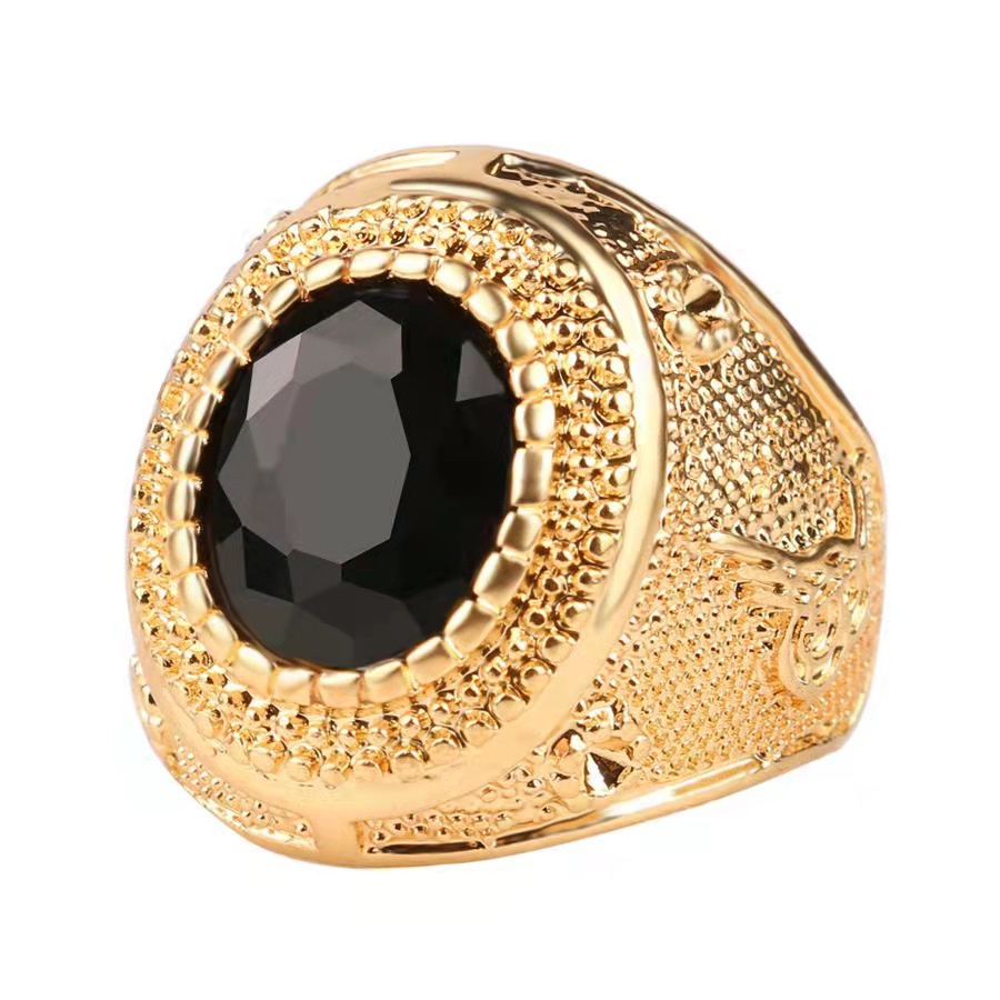 Nhẫn Đính Đá Zircon Màu Vàng Đen Kích Thước 6-13 Thời Trang Cho Nam