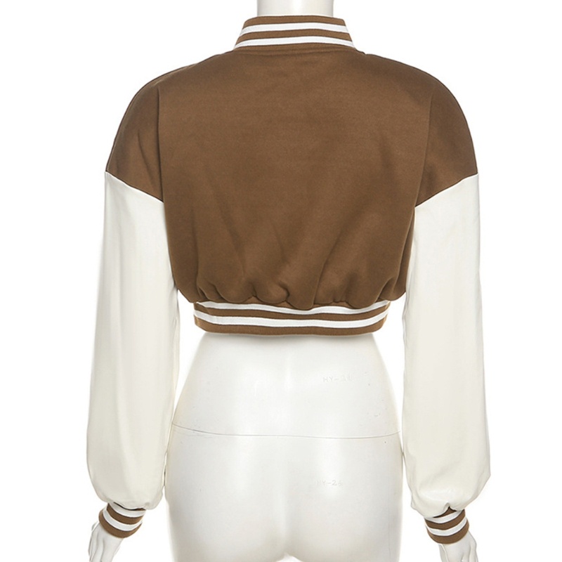 Xiangbao Áo Khoác Bóng Chày Ngắn Cài Nút In Chữ Thời Trang Dạo Phố