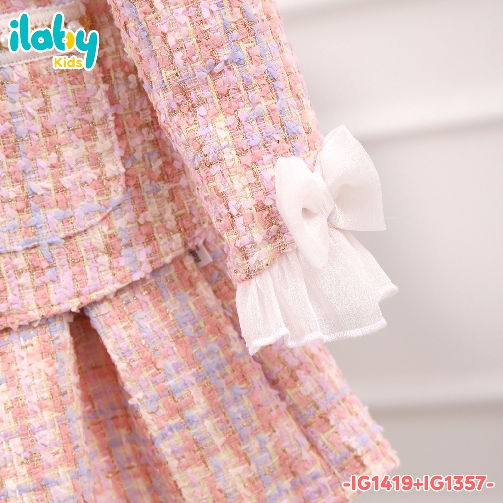 Chân váy dạ tweed bé gái ILABY xếp ly chất liệu dạ cao cấp - CHỈ CÓ CHÂN VÁY [13IG1419L2DL]