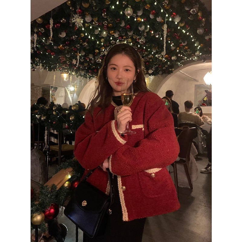 IELGY  Áo Khoác Len Lông Cừu Cao Cấp Phong Cách Hàn Quốc Có Mùi Thơm Dành Cho Nữ