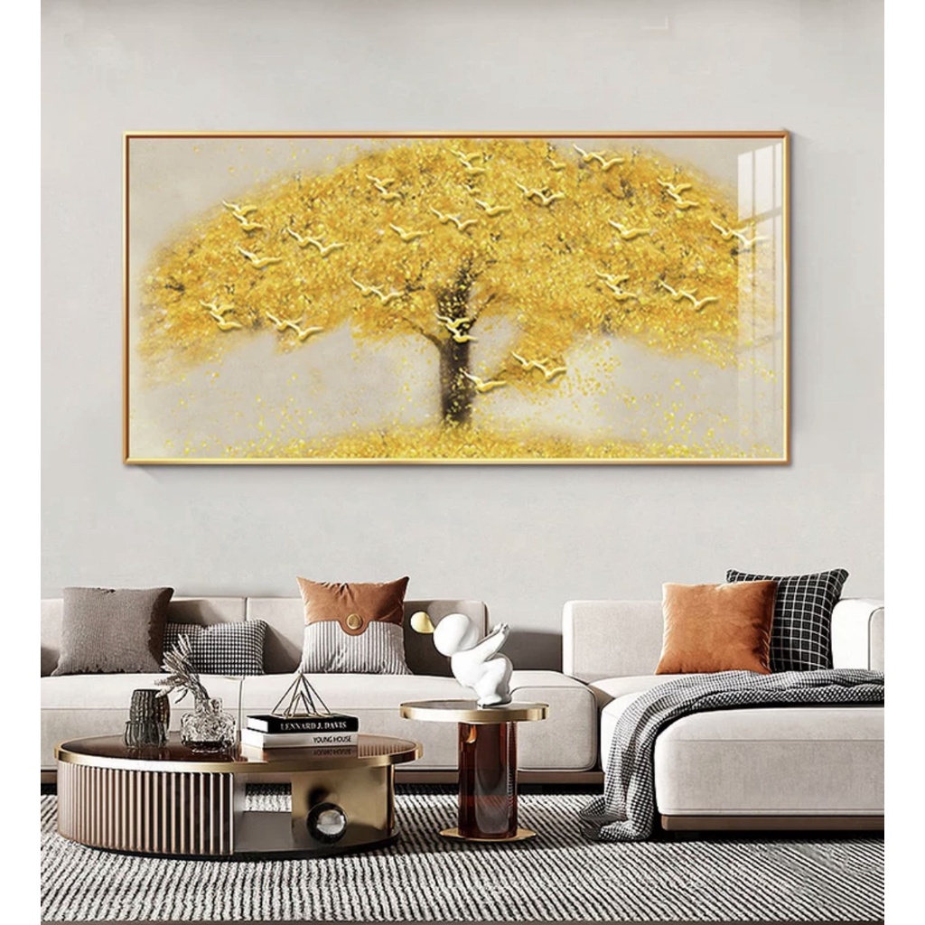 Tranh Treo Tương Tráng Gương Cây Kim Tiền Hưu Tuần Lộc/Treo Phòng Khách Sang Trọng Thu Hút Tài Lộc May Mắn Cho Gia Chủ