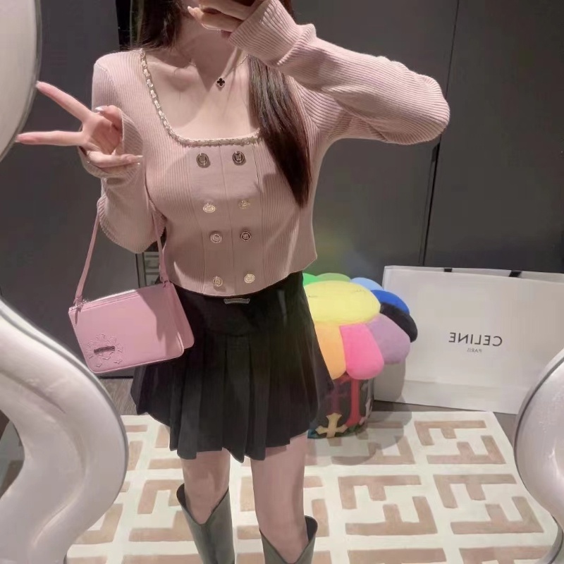 COZOK Áo Dệt Kim Tay Dài Cổ Vuông Dáng Ôm Quyến Rũ Thời Trang Cho Nữ