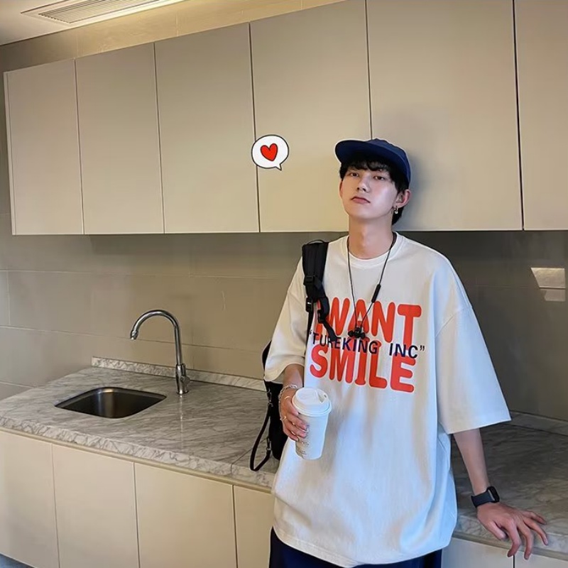 Áo Thun Tay Ngắn Dáng Rộng In Họa Tiết Thời Trang Hàn Quốc Cao Cấp Cho Nam