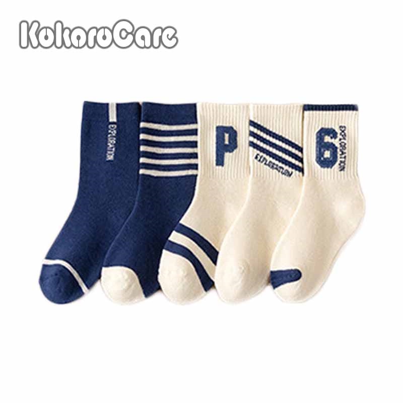 Set 5 Đôi Vớ Cotton Dày Họa Tiết Chữ Tiếng Anh Màu Xanh Dương / Trắng Dành Cho Bé Trai S / M / L 1-8 Tuổi Kokorocre YSZ-56 2022