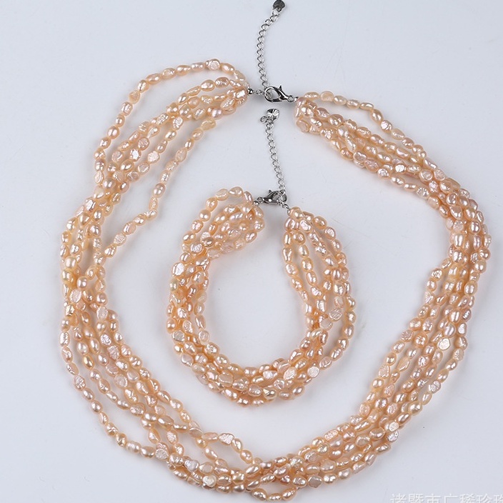 Bộ Trang Sức Ngọc Trai Baroque Tự Nhiên Nhiều Lớp Cuộn Dây Chuyền Cá Tính Khí Chất Bán Sỉ