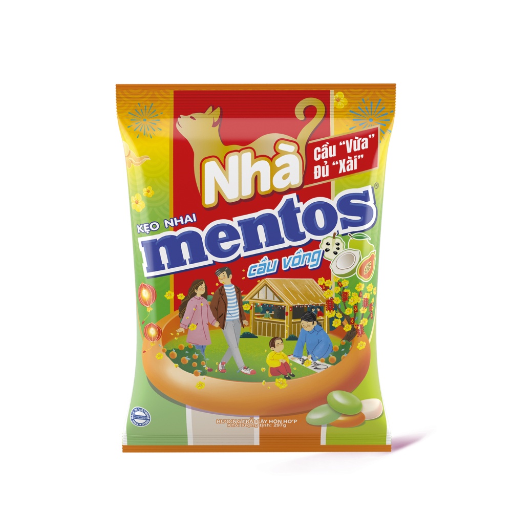 (Sản phẩm Tết 2023 ) Kẹo nhai Mentos Cầu Dừa Đủ Xoài  (Gói 240g)