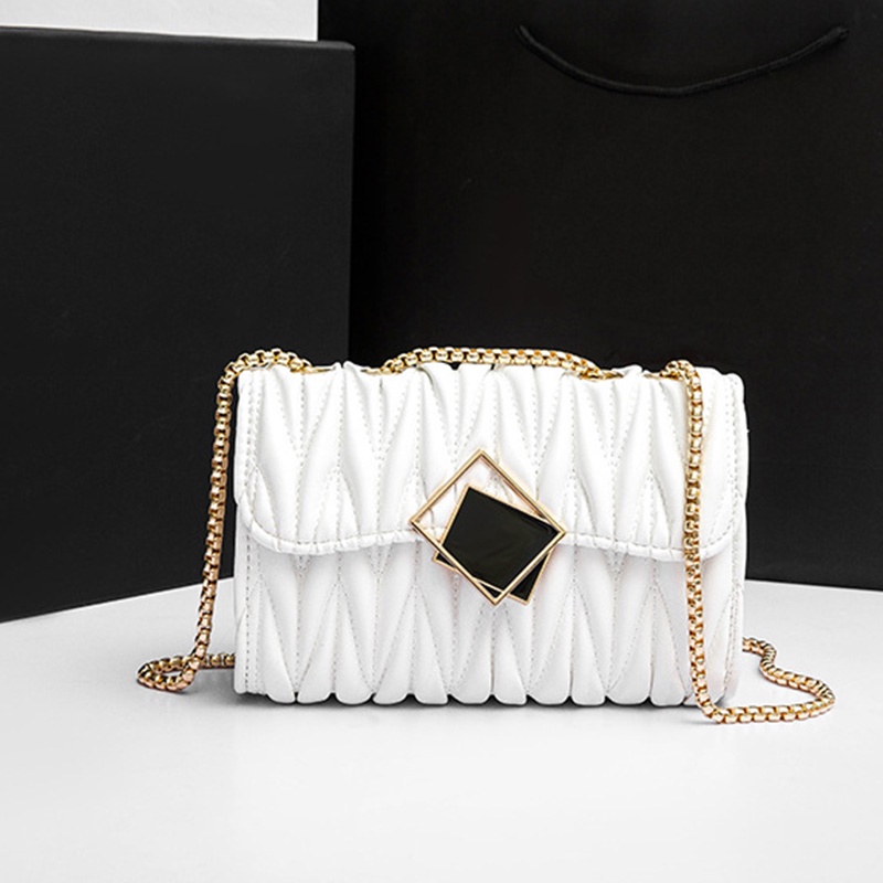 IELGY Túi Đeo Chéo Hình Vuông Nhỏ Màu Đen Phối Khóa Kim Loại Thời Trang Cho Nữ