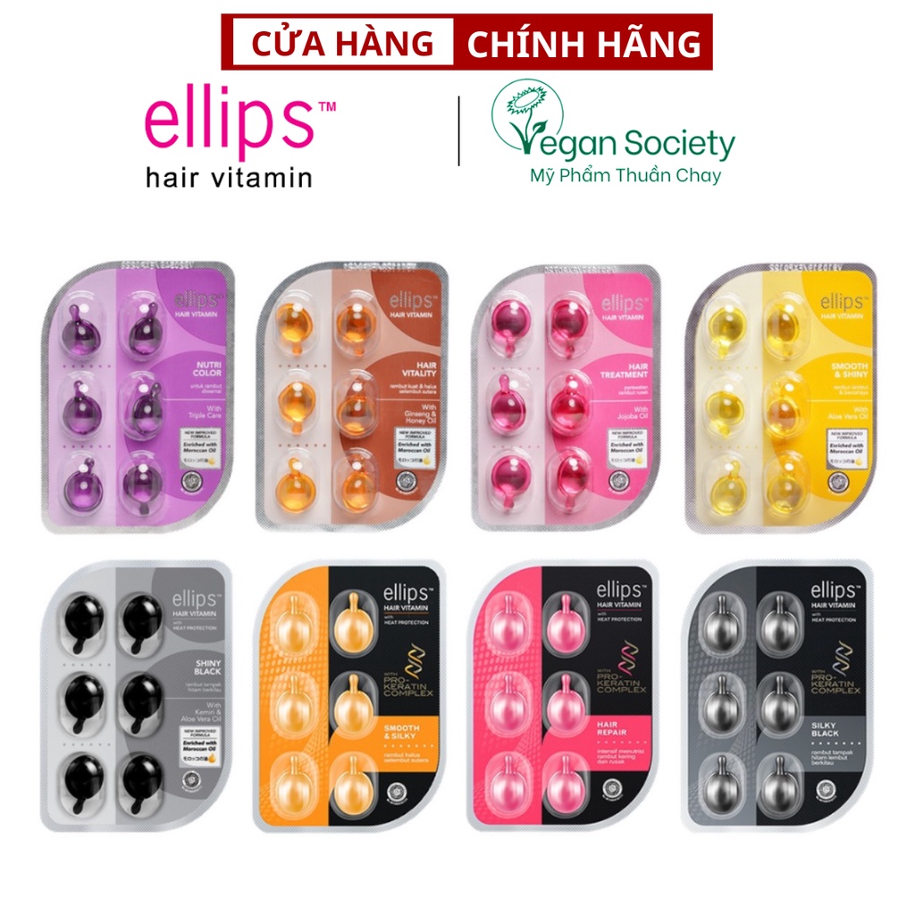 Serum Dưỡng Tóc Ellips Hair Vitamin Giúp Tóc Chắc Khỏe, Óng Mượt, Phục Hồi Hư Tổn (2v/vỉ hoặc 6v/vỉ)