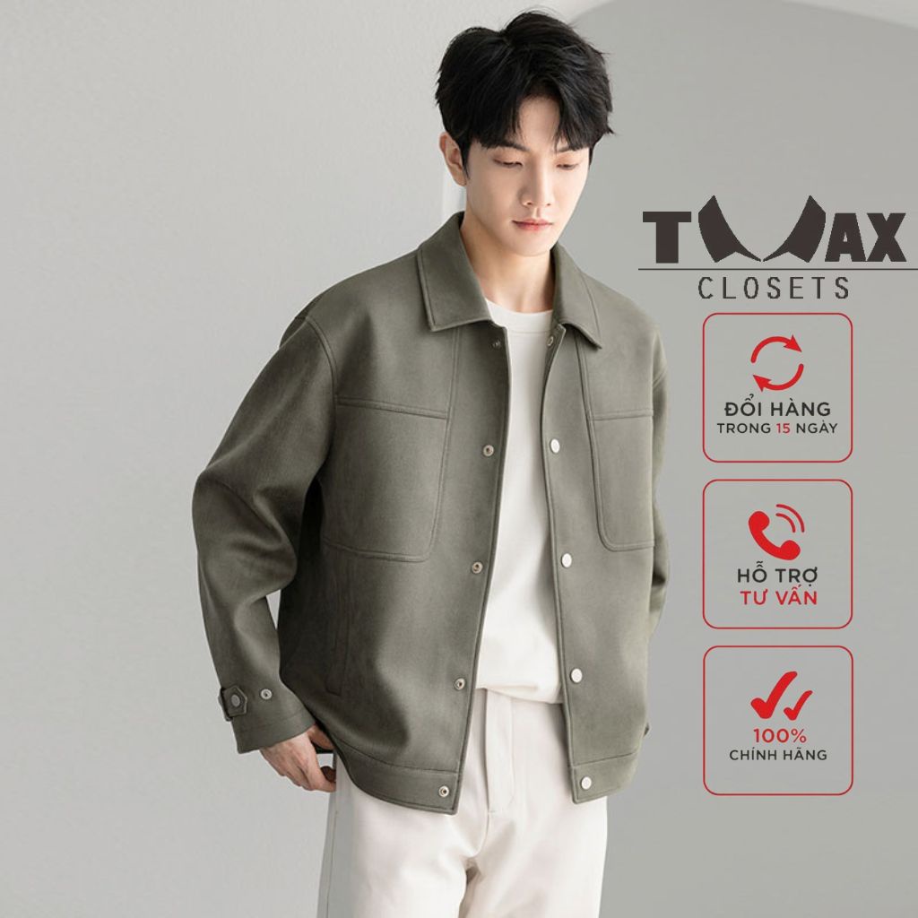 Áo khoác da lộn KAKI JACKET, ao khoác TMAX CLOSETS da lộn trẻ trung thời trang dễ phối đồ TM-22030
