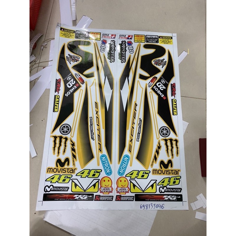 DECAL PVC 5 LỚP CHẤT LƯỢNG CAO Tem rời Exciter 135 2011 Movistar dán xe vàng