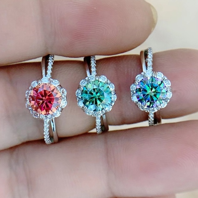 Kim Cương Nhân Tạo Moissanite (6.5mm) Nhẫn nữ S925 bạc Màu Mosanshi 1 carat