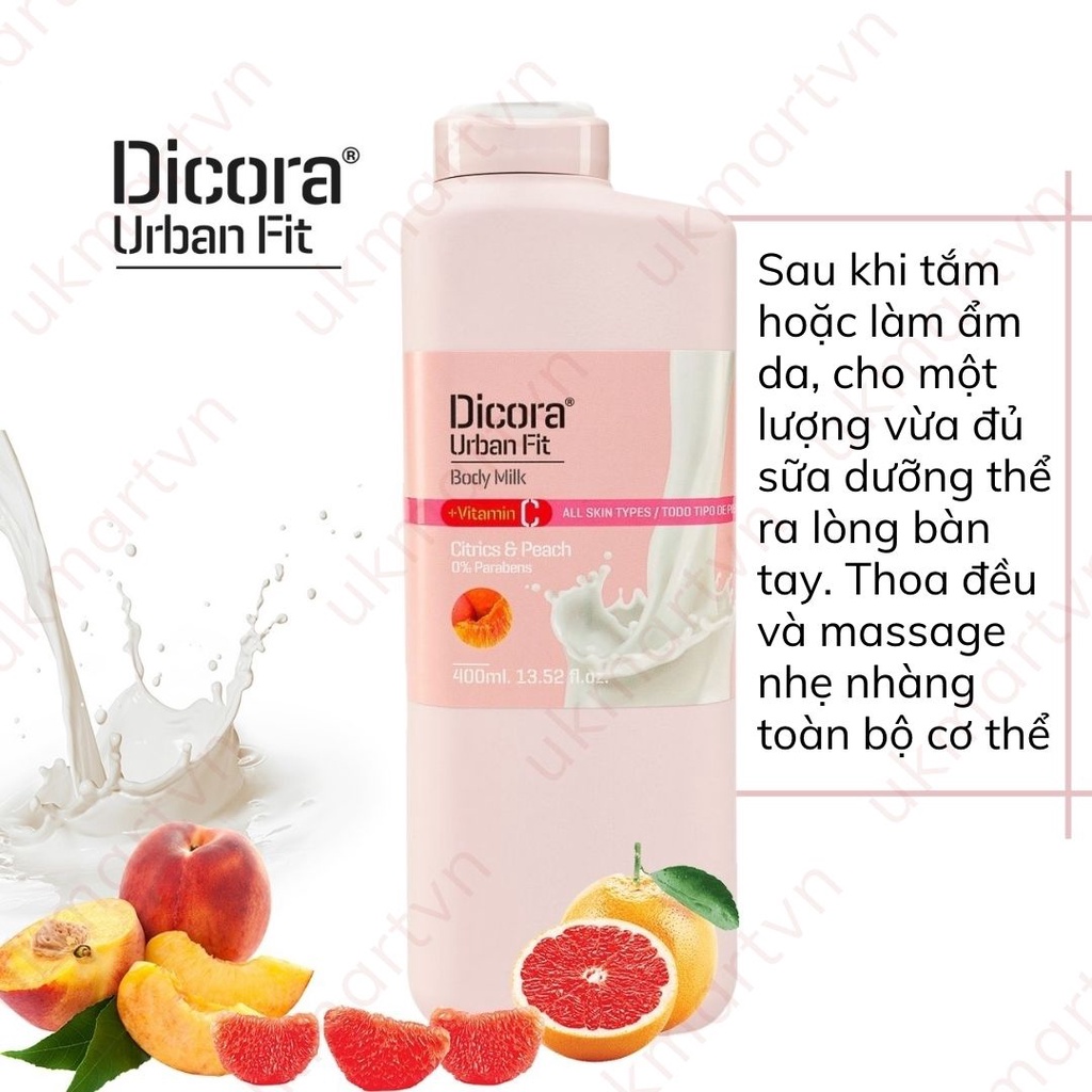 Sữa Dưỡng Thể Vitamin C Dicora Urban Fit Hương Cam Quýt Và Đào 400ml