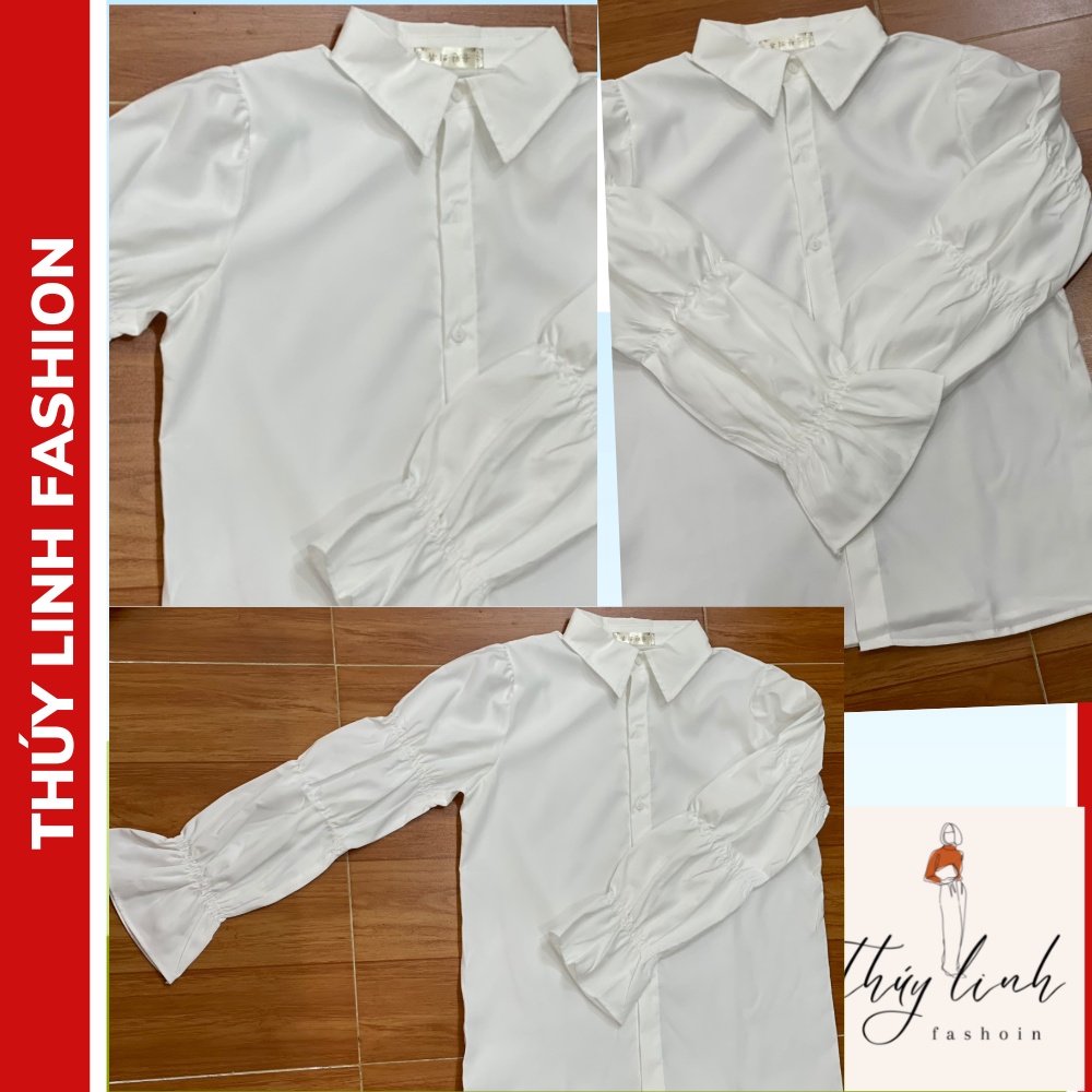 Áo sơ mi trắng tay dài bo chun, Áo sơ mi nữ công sở kiểu dáng thời trang công sở