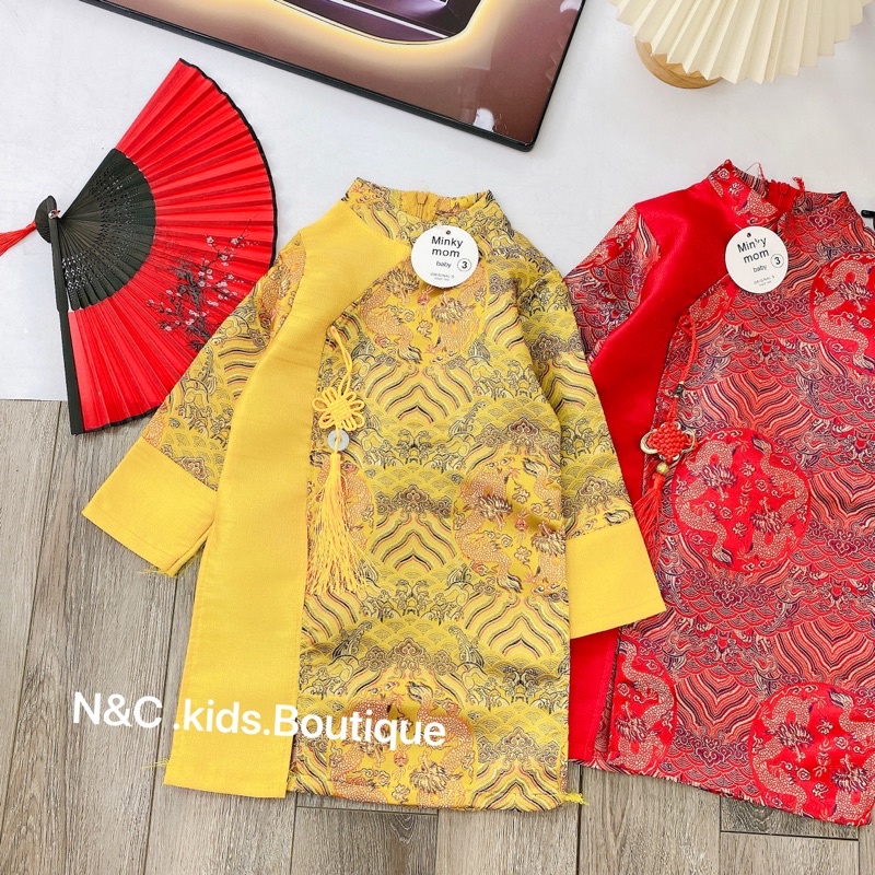 Áo dài cách tân, áo dài Tết cho bé trai chất gấm rồng thêu cao cấp