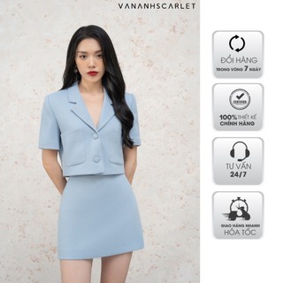 Set vest nữ VANANHSCARLET công sở cổ V chân váy chữ A S006F22