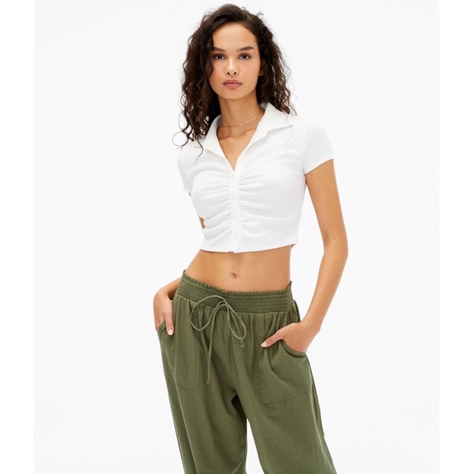 Áo Thun Croptop Aeo xuất xịn 2 màu Trắng, Cam