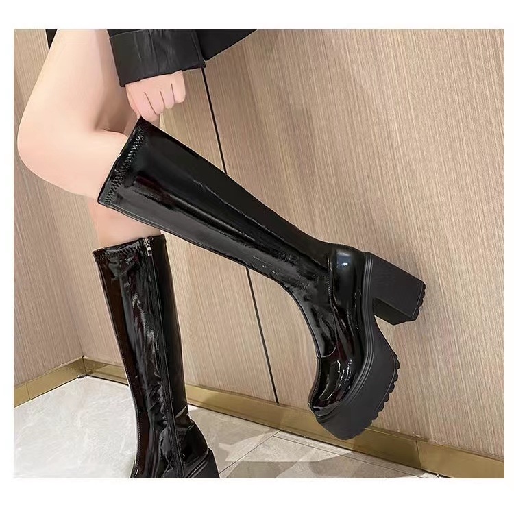 Giày Bốt Da Bóng Cao Gót 10CM Thời Trang 2022 Cho Nữ